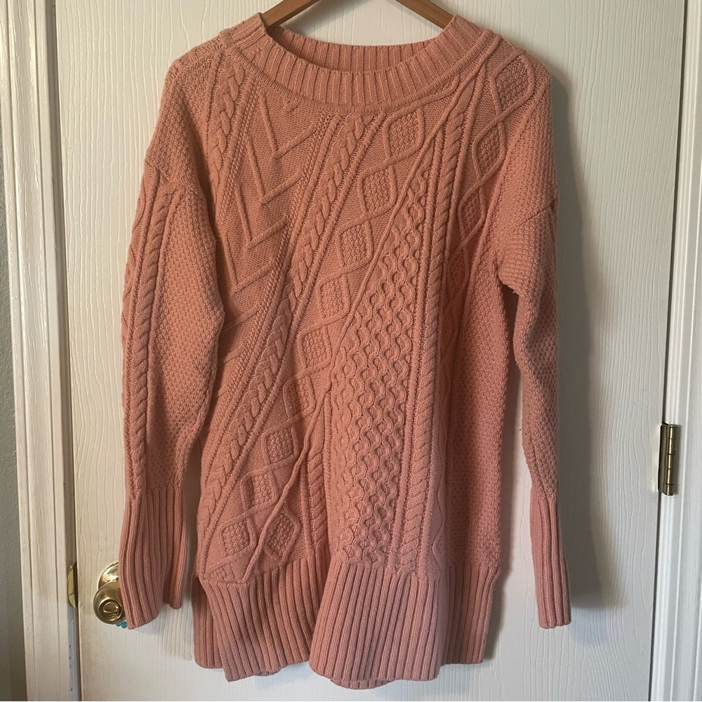 J. Crew Pink Cable Knit Crewneck Sweater Wool Blend